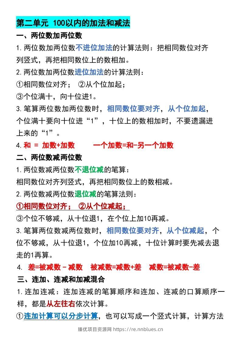 图片[2] - 二年级上册数学各单元预习知识点归纳 - 臻优资源网