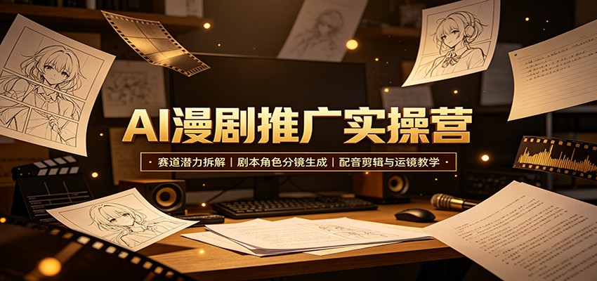 AI漫剧推广实操营：赛道潜力拆解，剧本角色分镜生成，配音剪辑与运镜教学 - 臻优资源网