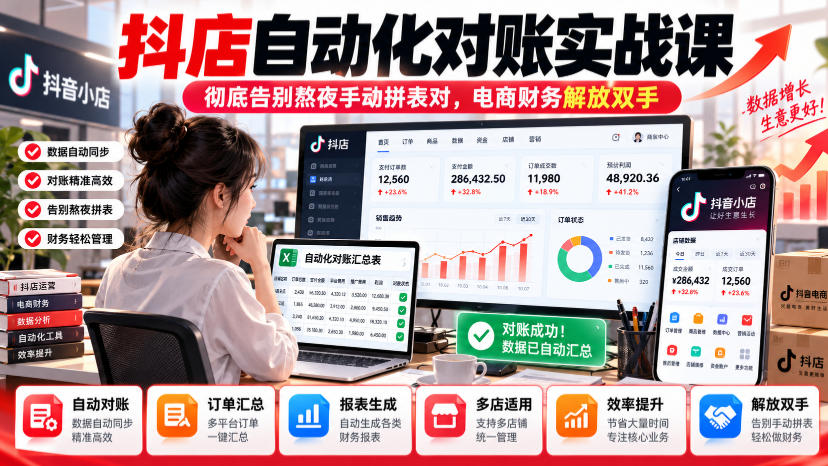 抖店自动化对账实战课，彻底告别熬夜手动拼表对，账电商财务解放双手 - 臻优资源网