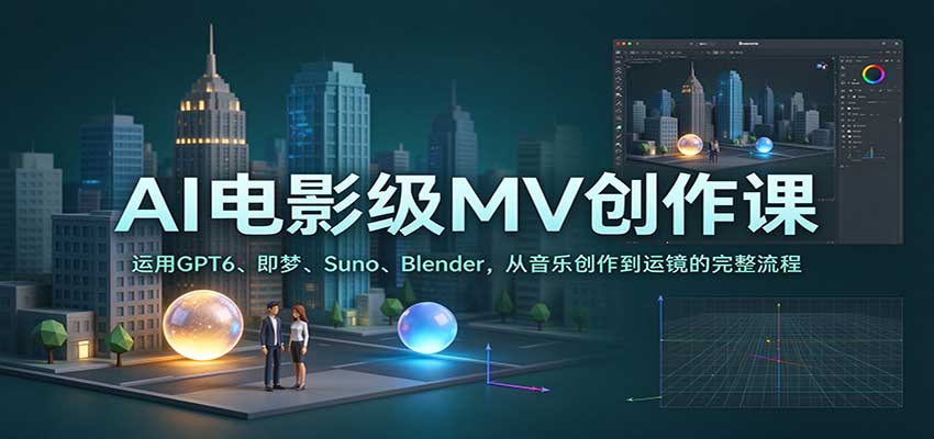 AI电影级MV创作课：运用GPT6、即梦、Suno、Blender，从音乐创作到运镜的完整流程 - 臻优资源网
