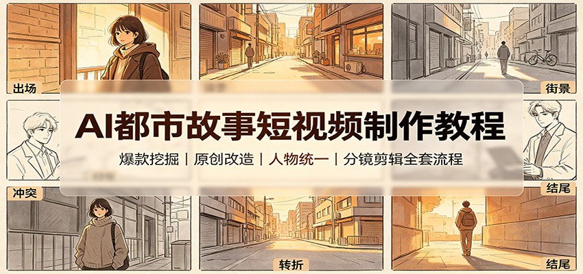 AI都市故事短视频制作教程：爆款挖掘原创改造，人物统一分镜剪辑全套流程 - 臻优资源网