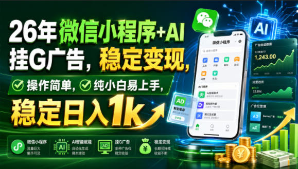 26年微信小程序+AI挂G广告，稳定变现，操作简单，纯小白易上手，稳定日入1k【揭秘】 - 臻优资源网