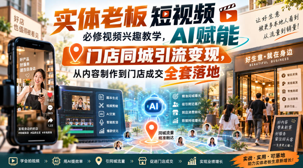 实体老板短视频必修视频兴趣教学,AI赋能门店同城引流变现,AI+短视频+直播打爆实体客流量 - 臻优资源网