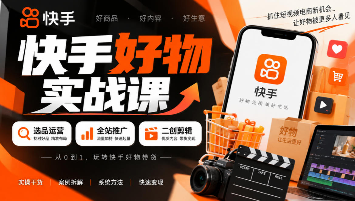 快手好物实战课｜选品运营+全站推广+二创剪辑带货变现 - 臻优资源网
