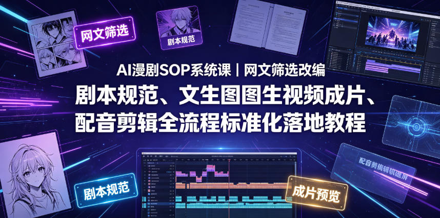 AI漫剧SOP系统课｜网文筛选改编、剧本规范、文生图图生视频成片、配音剪辑全流程标准化落地教程 - 臻优资源网