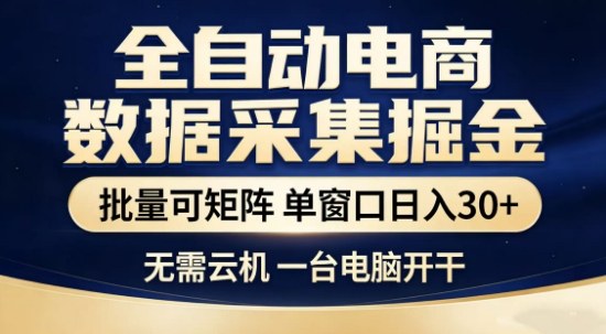 独家电商数据全自动采集项目，批量可矩阵，单窗口轻松日入3张+【揭秘】 - 臻优资源网