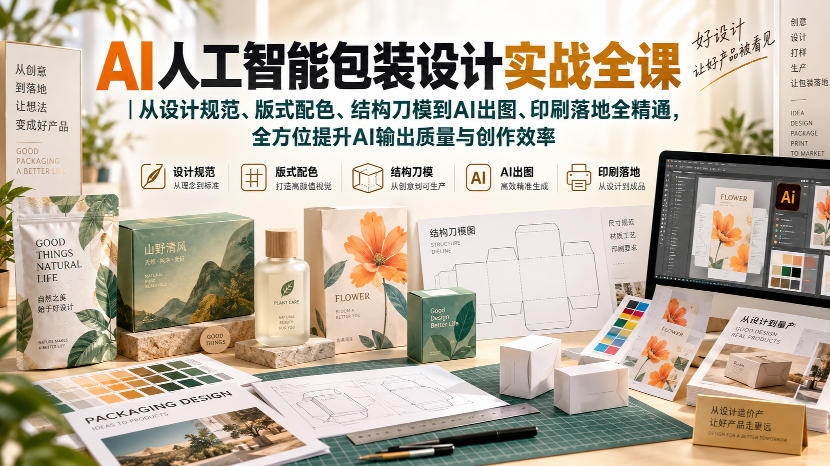 AI人工智能包装设计实战全课｜从设计规范、版式配色、结构刀模到AI出图、印刷落地全精通 - 臻优资源网