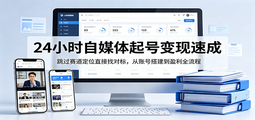 24小时自媒体起号变现速成，跳过赛道定位直接找对标，从账号搭建到盈利全流程 - 臻优资源网