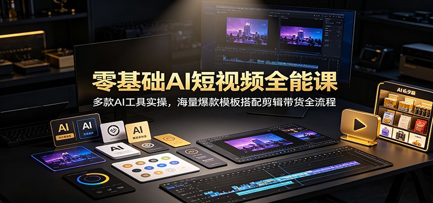 零基础AI短视频全能课：多款AI工具实操，海量爆款模板搭配剪辑带货全流程 - 臻优资源网