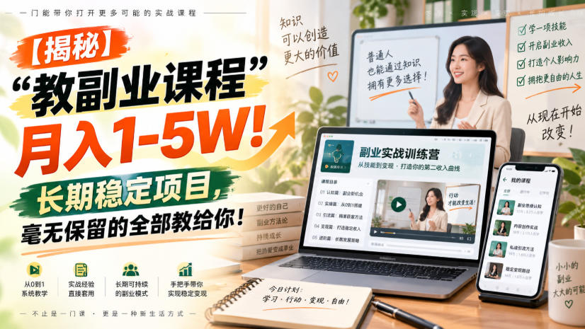 【揭秘】“教副业课程”月入1-5W！长期稳定项目，毫无保留的全部教给你！ - 臻优资源网