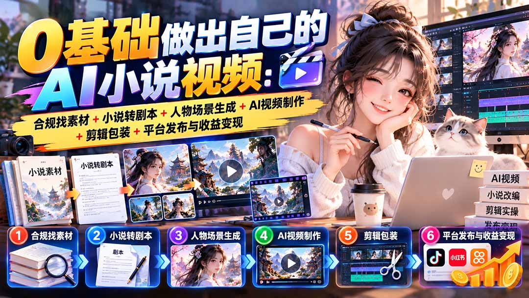 （20741期）0基础做出自己的AI小说视频：合规找素材+小说转剧本+人物场景生成+AI视频制作+剪辑包装+平台发布与收益变现 - 臻优资源网