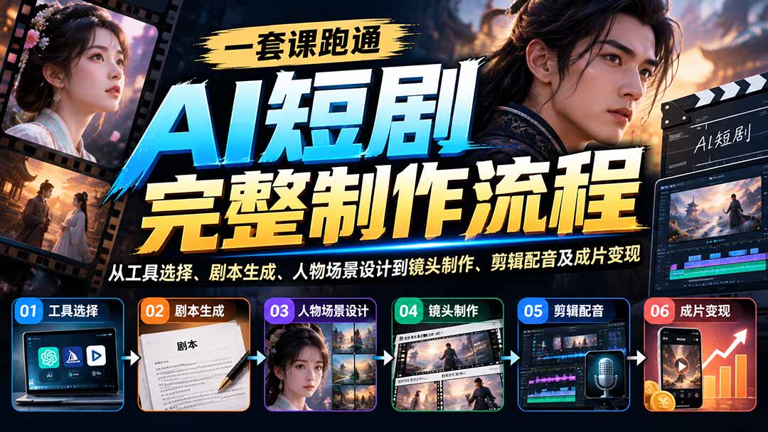 （20742期）一套课跑通AI短剧完整制作流程：从工具选择、剧本生成、人物场景设计到镜头制作、剪辑配音及成片变现 - 臻优资源网