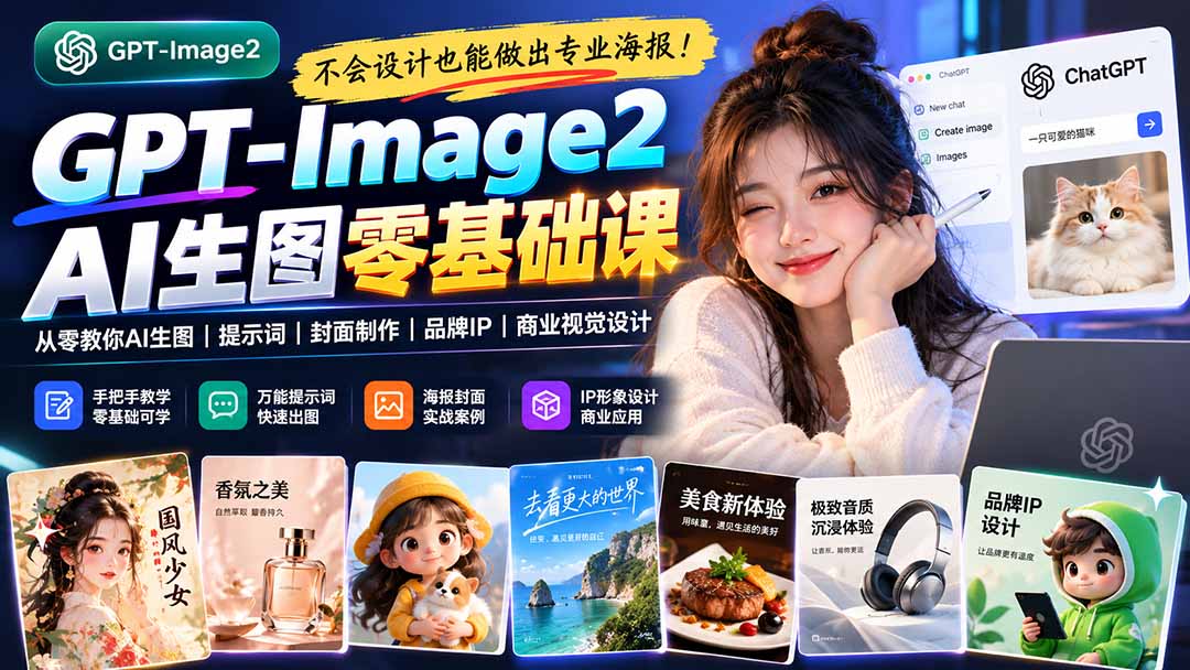 （20944期）不会设计也能做出专业海报！GPT-Image2从零教你AI生图、提示词、封面制作、品牌IP与商业视觉设计 - 臻优资源网