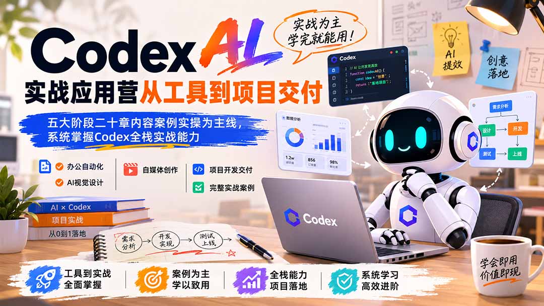 （19854期）Codex AI实战应用营从工具到项目交付；五大阶段二十章内容案例实操为主线，系统掌握Codex全栈实战能力 - 臻优资源网
