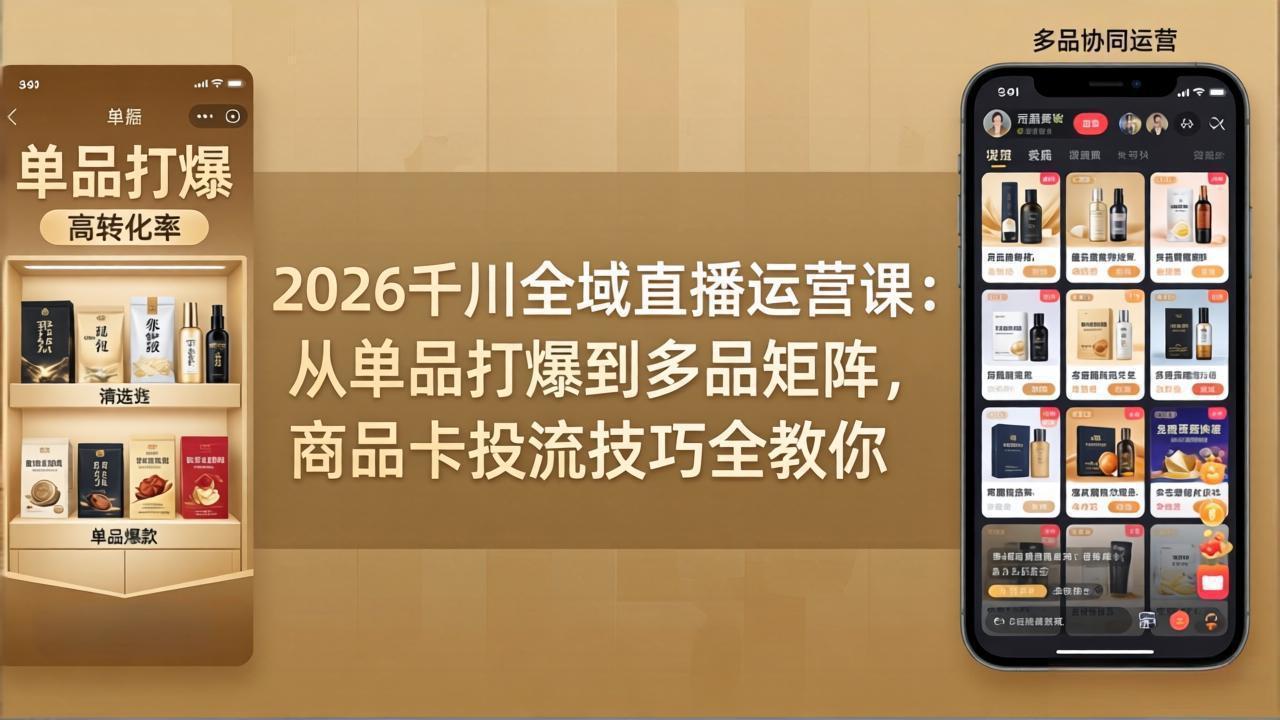 （18028期）2026千川全域直播运营课：从单品打爆到多品矩阵，商品卡投流技巧全教你 - 臻优资源网