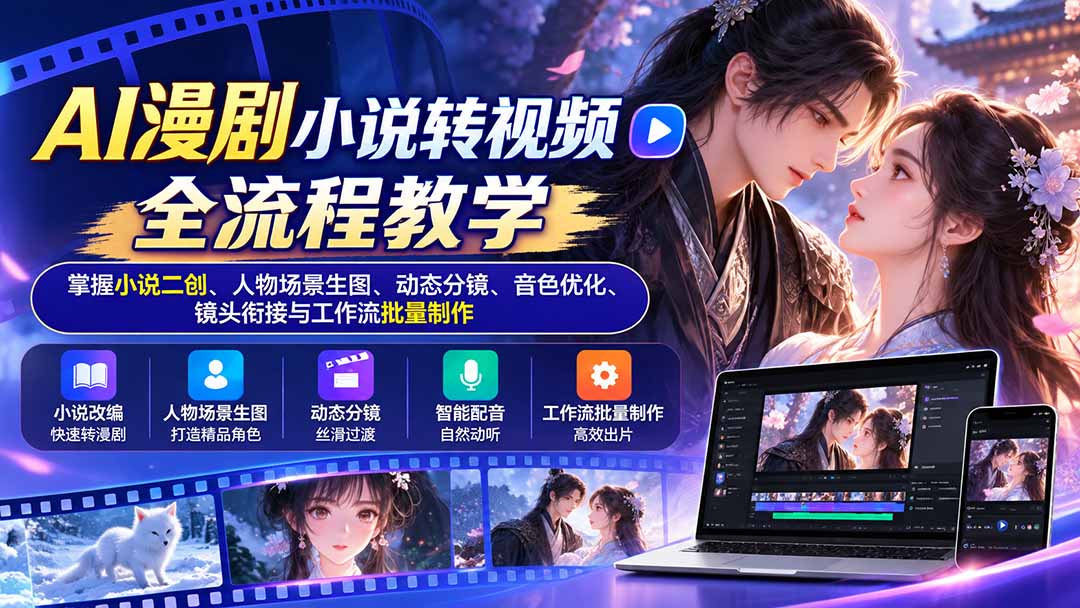（20880期）AI漫剧小说转视频全流程教学：掌握小说二创、人物场景生图、动态分镜、音色优化、镜头衔接与工作流批量制作 - 臻优资源网