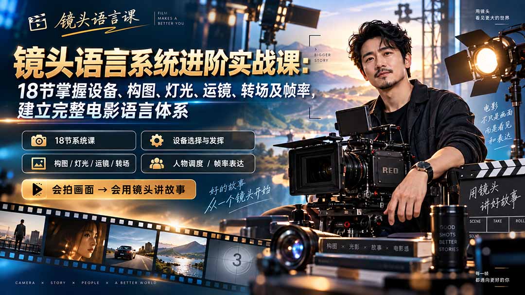 （20434期）镜头语言系统进阶实战课：18节掌握设备、构图、灯光、运镜、转场及帧率，建立完整电影语言体系 - 臻优资源网