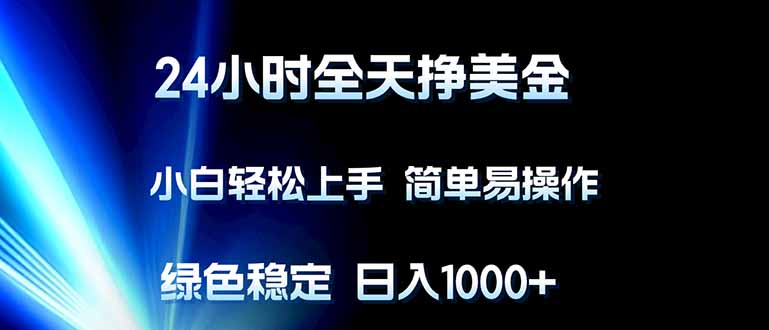 （17557期）24小时全天挣美金，小白轻松上手，简单易操作，绿色稳定，日入1000+ - 臻优资源网