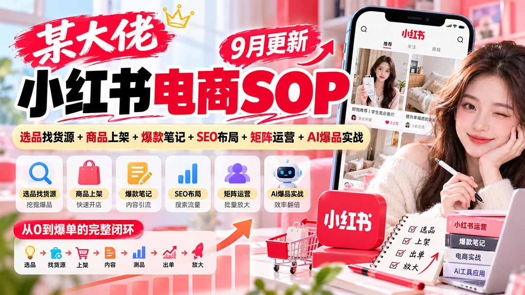 （20757期）某大佬小红书电商SOP｜9月更新：选品找货源+商品上架+爆款笔记+SEO布局+矩阵运营+AI爆品实战 - 臻优资源网