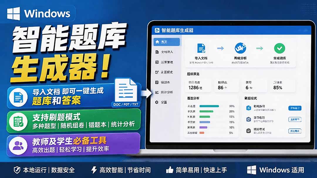 (19855期)Windows 智能题库刷题软件!导入文档一键生成题库和答案,并支持刷题模式,教师及学生必备工具 原创 - 臻优资源网