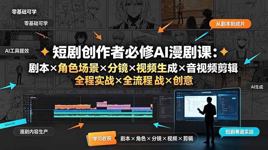 （19459期）短剧创作者必修AI漫剧课：剧本×角色场景×分镜×视频生成×音视频剪辑×全流程实战×创意短片拆解 - 臻优资源网