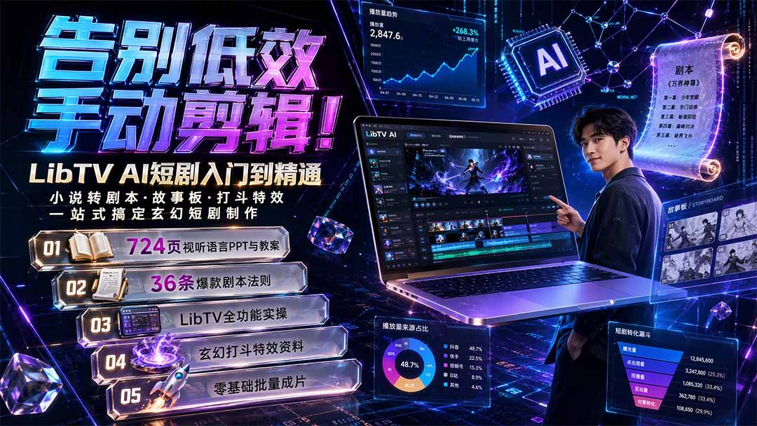 （19678期）告别低效手动剪辑！LibTV AI短剧入门到精通，小说转剧本方法，故事板打斗特效一站式搞定玄幻短剧制作 - 臻优资源网