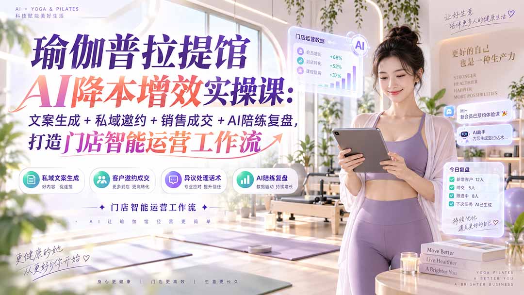 （20340期）瑜伽普拉提馆AI降本增效实操课：文案生成+私域邀约+销售成交+AI陪练复盘，打造门店智能运营工作流 - 臻优资源网