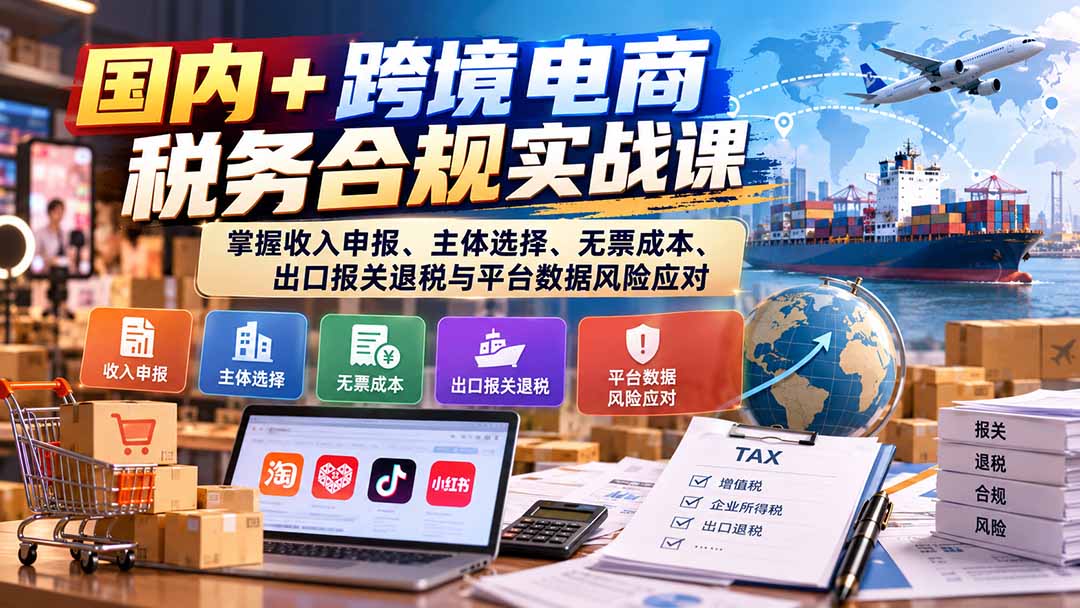（20686期）国内+跨境电商税务合规实战课：掌握收入申报、主体选择、无票成本、出口报关退税与平台数据风险应对 - 臻优资源网