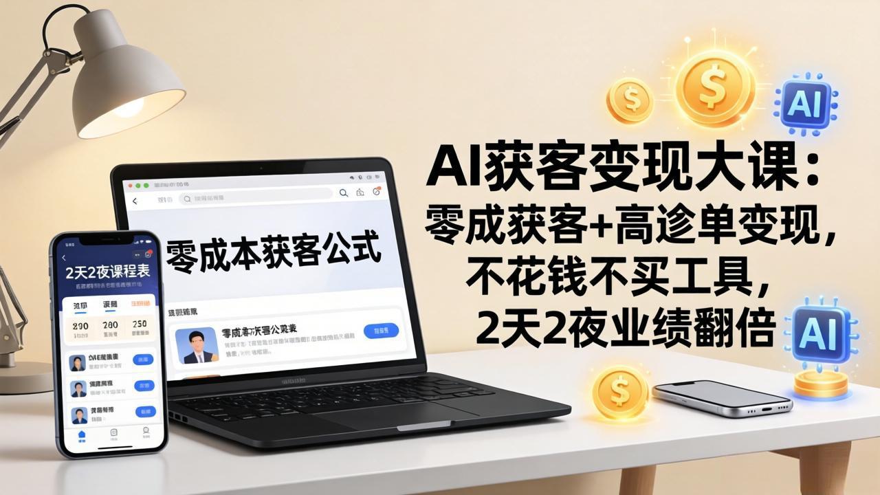 （17735期）AI获客变现大课：零成本获客+高客单变现，不花钱不买工具，2天2夜业绩翻倍 - 臻优资源网