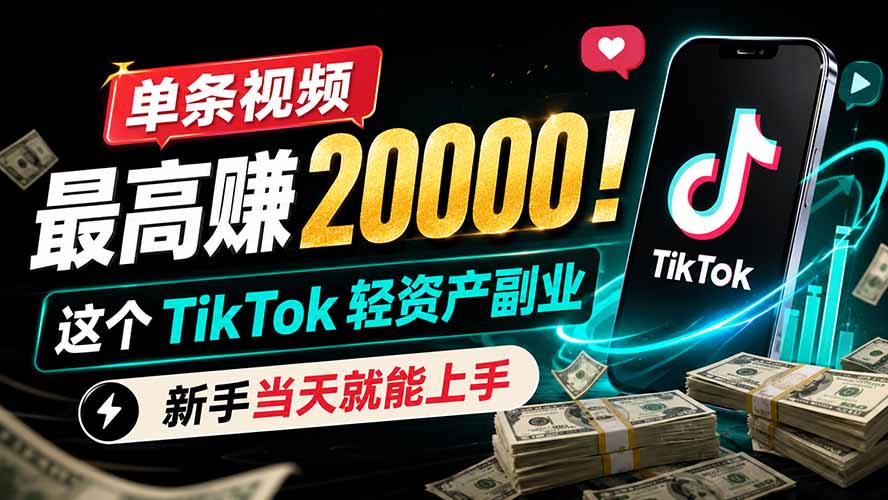 （19457期）单条视频最高赚 20000！这个 TikTok 轻资产副业，新手当天就能上手 - 臻优资源网