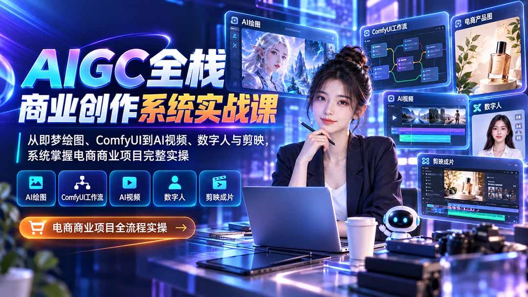 （20342期）AIGC全栈商业创作系统实战课：从即梦绘图、ComfyUI到AI视频、数字人与剪映，系统掌握电商商业项目完整实操 - 臻优资源网