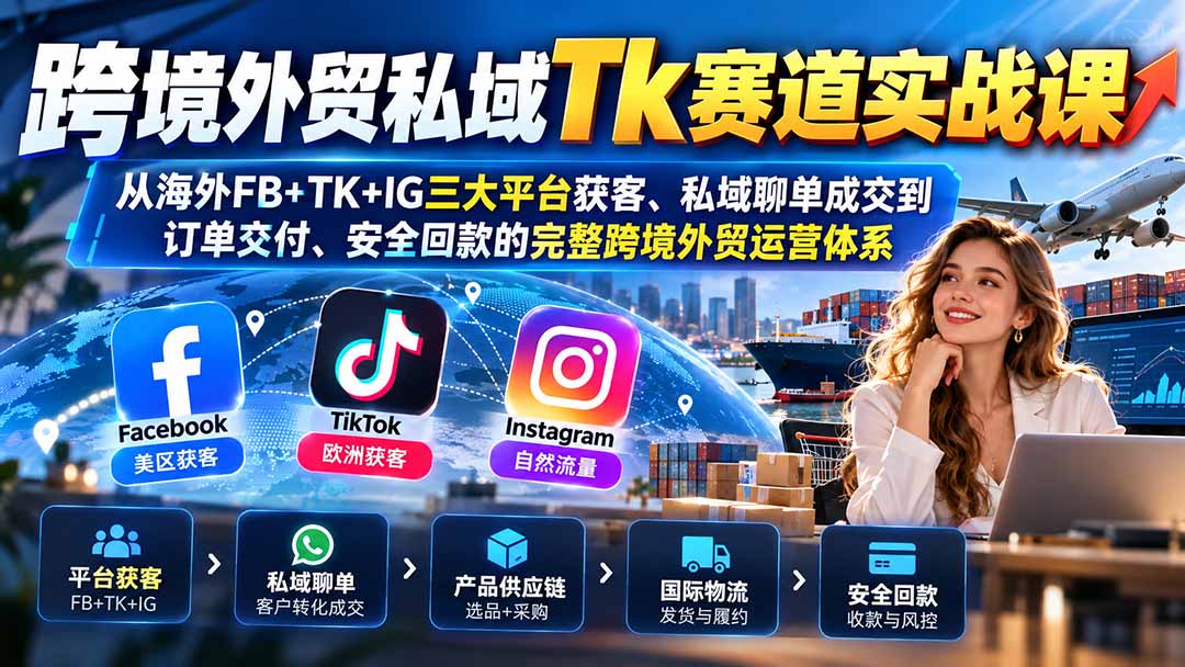 （20894期）跨境外贸私域Tk赛道实战课：从海外FB+TK+IG三大平台获客、私域聊单成交到订单交付、安全回款的完整跨境外贸运营体系 - 臻优资源网