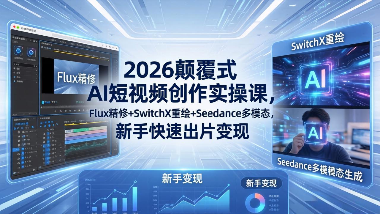 （18449期）2026颠覆式 AI短视频创作课-5月更新，Flux精修+SwitchX重绘+Seedance多模态，新手快速出片变现 - 臻优资源网