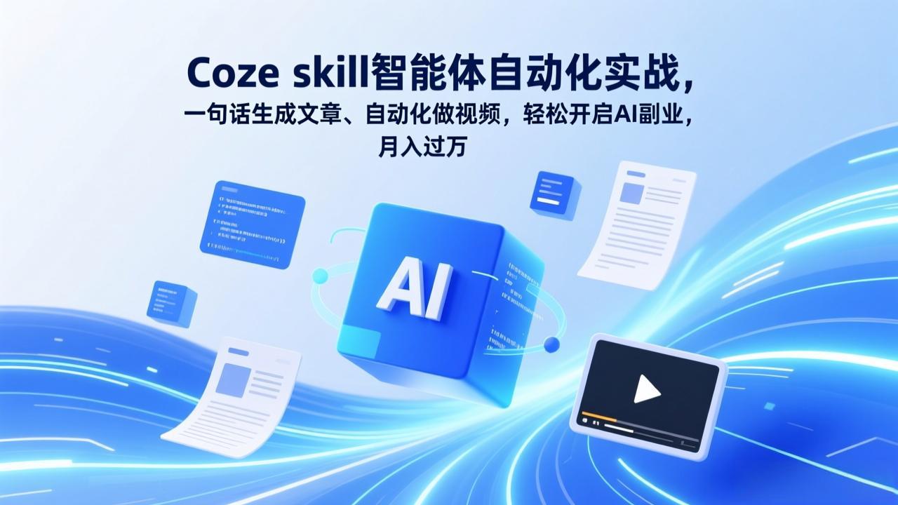 （17399期）Coze skill智能体自动化实战，一句话生成文章、自动化做视频，轻松开启AI副业，月入过万 - 臻优资源网