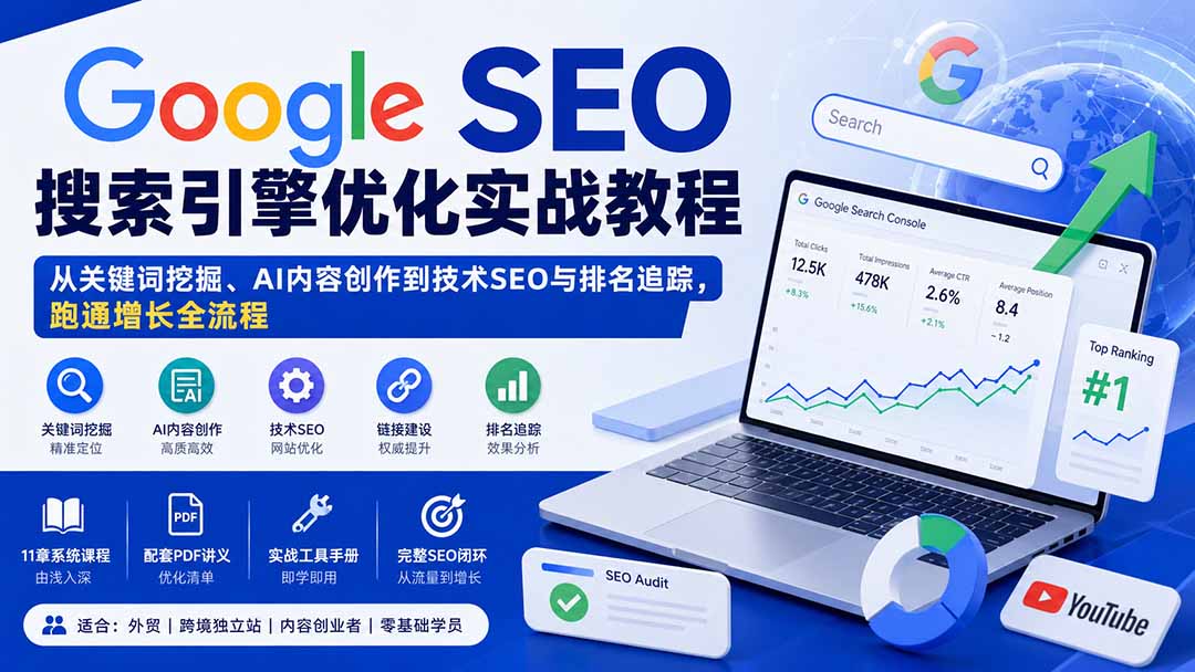 （20241期）Google SEO搜索引擎优化实战教程：从关键词挖掘、AI内容创作到技术SEO与排名追踪，跑通增长全流程 - 臻优资源网