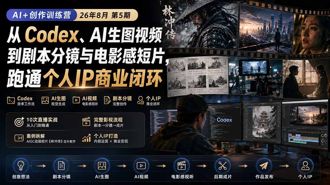 （20259期）AI+创作训练营26年第5期-更新：从Codex、AI生图视频到剧本分镜与电影感短片，跑通个人IP商业闭环 - 臻优资源网