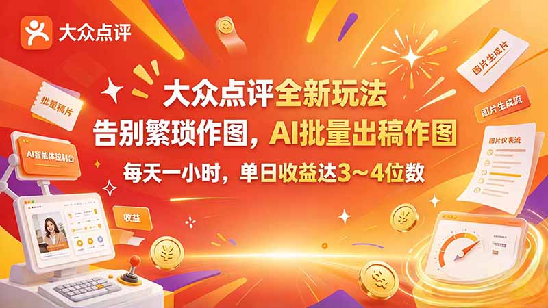 （21125期）大众点评全新玩法，不用繁琐作图，AI 批量出稿作图，每天一小时，单日收益达 3～4 位数 - 臻优资源网