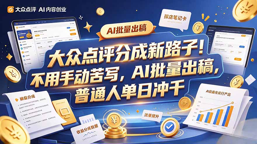 （20983期）大众点评副业新玩法，工具提效解放双手，批量做笔记，单日可破千 - 臻优资源网