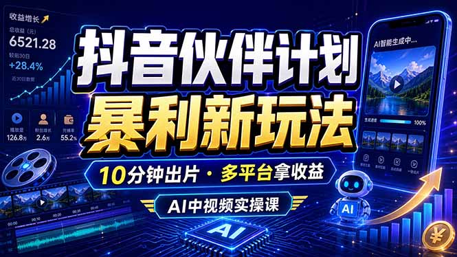 （18869期）抖音伙伴计划最新玩法，无需配音剪辑，10分钟出一条原创视频，轻松日入三位数 - 臻优资源网