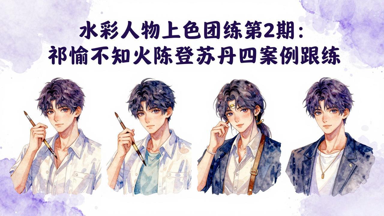（17954期）水彩人物上色团练第2期：祁煜不知火陈登苏丹四案例跟练，手把手提升绘画能力 - 臻优资源网