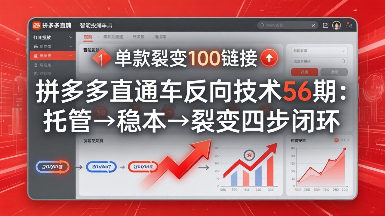 （17737期）拼多多直通车反向技术56期：托管→稳本→裂变四步闭环，单款裂变100链接抢占核心流量 - 臻优资源网