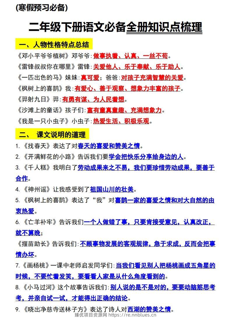 二年级语文下册知识点归纳总复习 - 臻优资源网