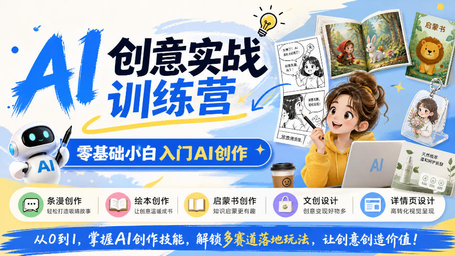 AI创意实战训练营，零基础小白入门AI创作，解锁条漫、绘本、启蒙书、文创、详情页多赛道落地玩法 - 臻优资源网