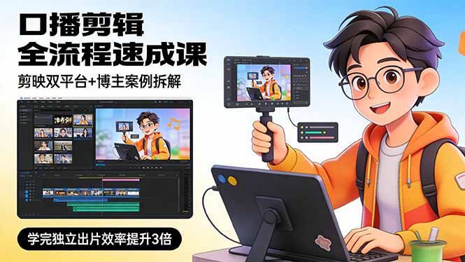 （17420期）口播剪辑全流程速成课，剪映双平台+博主案例拆解，学完独立出片效率提升3倍 - 臻优资源网