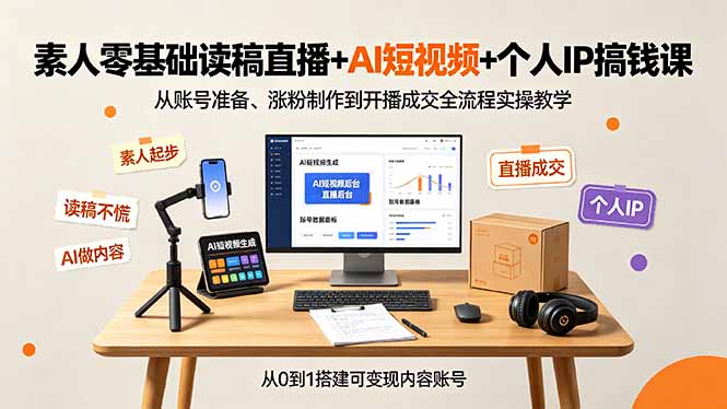 （19232期）素人零基础读稿直播+AI短视频+个人IP搞钱课，从账号准备、涨粉制作到开播成交全流程实操教学 - 臻优资源网