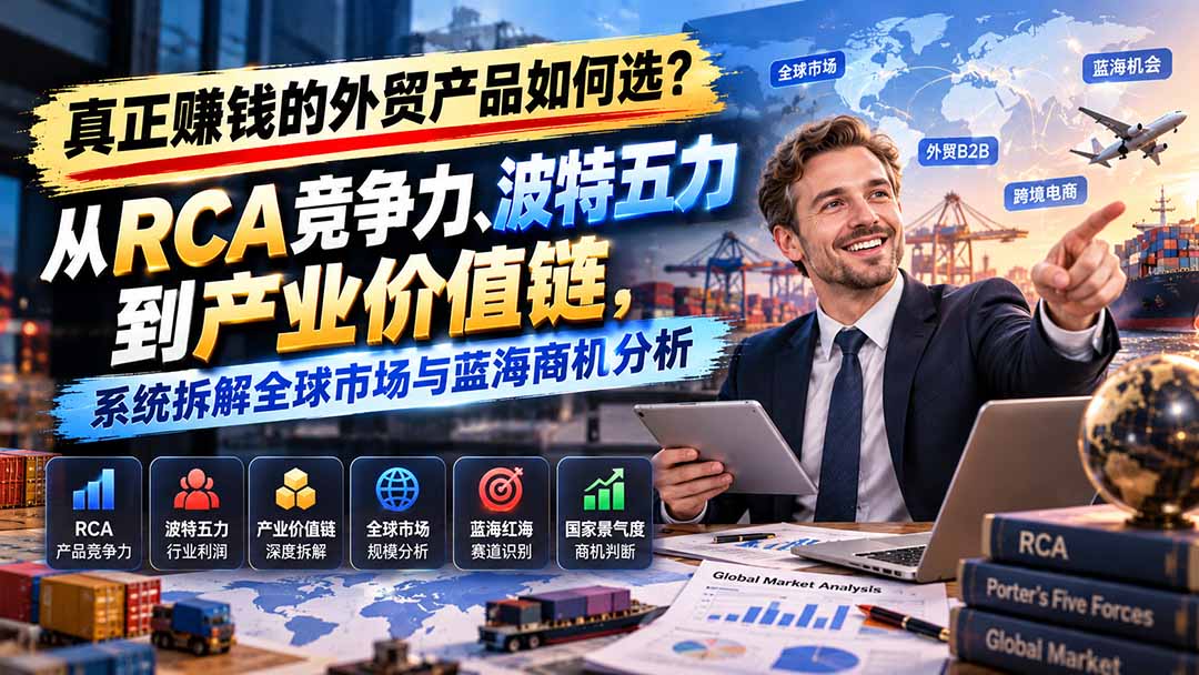 （20932期）真正赚钱的外贸B2B产品如何选？从RCA竞争力、波特五力到产业价值链，系统拆解全球市场与蓝海商机分析 - 臻优资源网