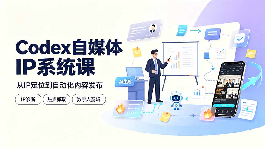 （19258期）Codex自媒体IP系统课：IP诊断/热点抓取/IP蒸馏 Skill，爆款复刻数字人多平台自动发布教程 - 臻优资源网