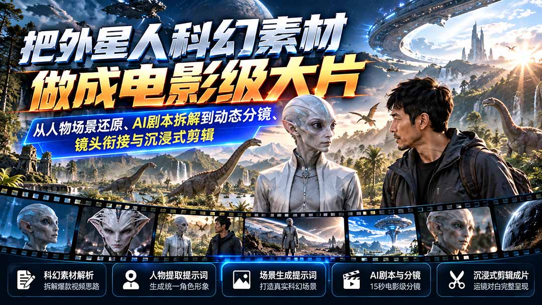 （20946期）把外星人科幻素材做成电影级大片：从人物场景还原、AI剧本拆解到动态分镜、镜头衔接与沉浸式剪辑 - 臻优资源网