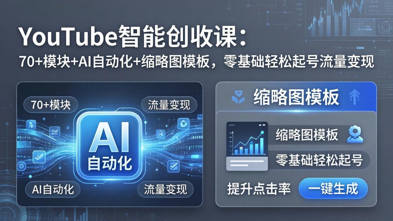 （17926期）YouTube智能创收课：70+模块+AI自动化+缩略图模板，零基础轻松起号流量变现 - 臻优资源网