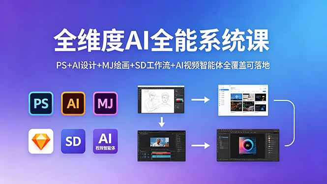 （18464期）全维度AI全能系统课，PS+AI设计+MJ绘画+SD工作流+AI视频智能体全覆盖可落地 - 臻优资源网